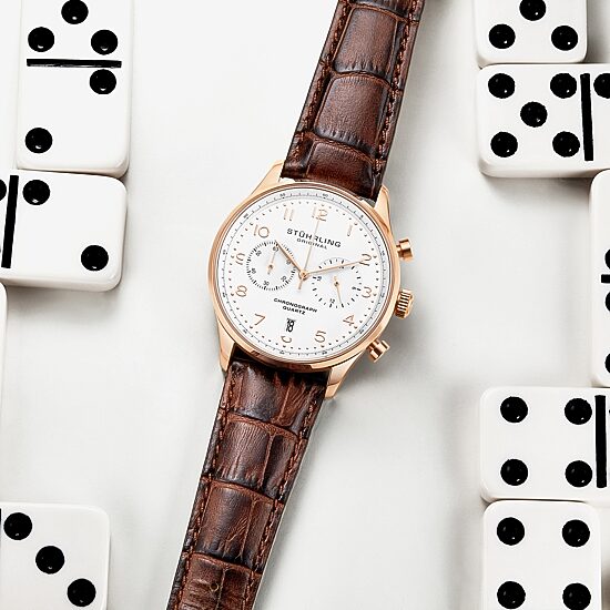 Stuhrling Mens Chronograph Brown Leather Strap Watch 4012 4
