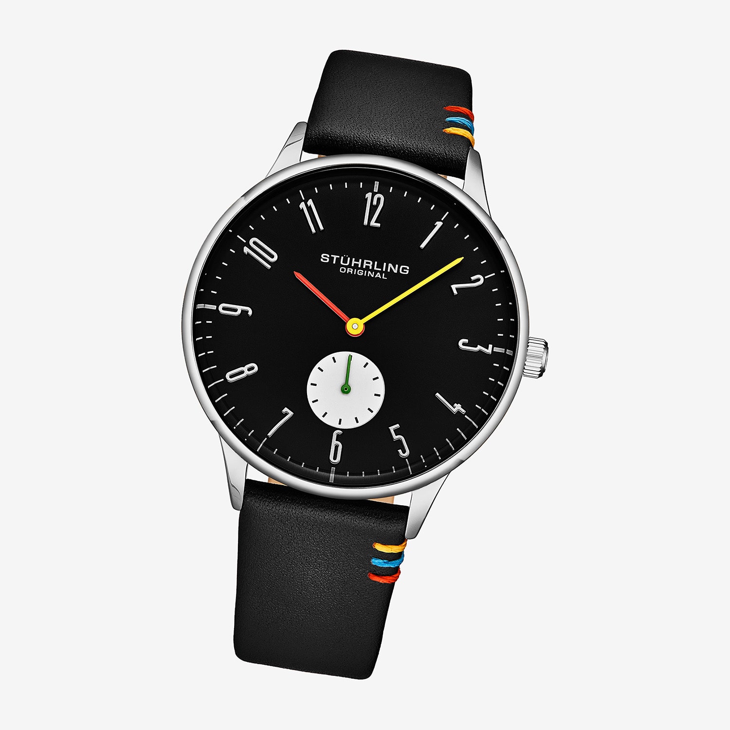Stuhrling Mens Black Leather Strap Watch 4026