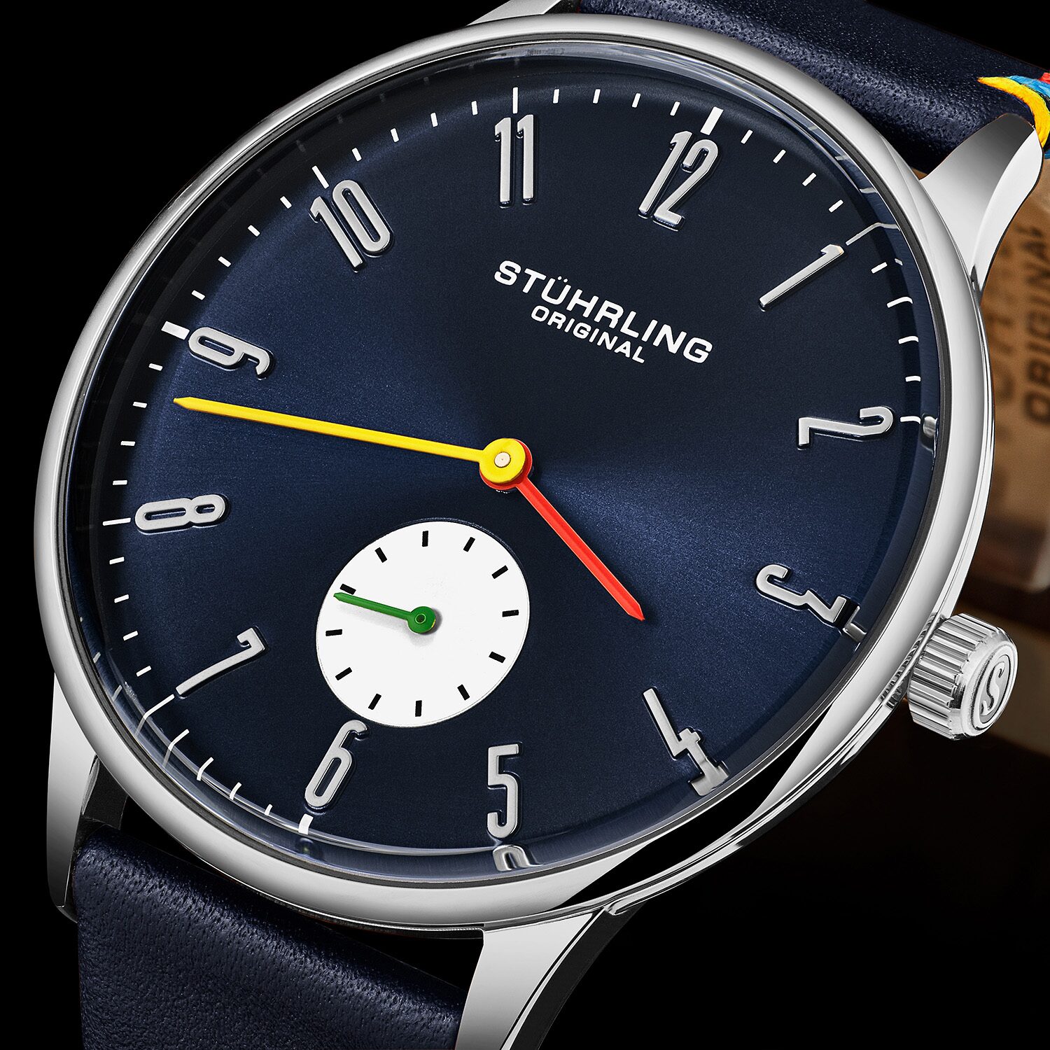 Stuhrling Mens Blue Leather Strap Watch 4026 2