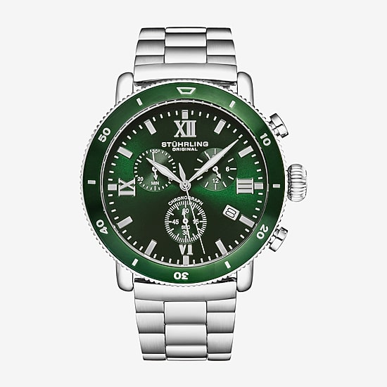 Stuhrling Mens Chronograph Silver Tone Stainless Steel Bracelet Watch 4040 4
