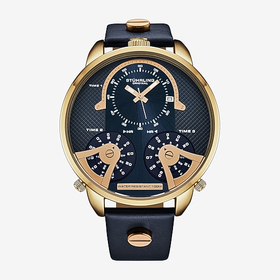 Stuhrling Mens Blue Leather Strap Watch 4051 2