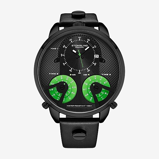 Stuhrling Mens Black Leather Strap Watch 4051 3