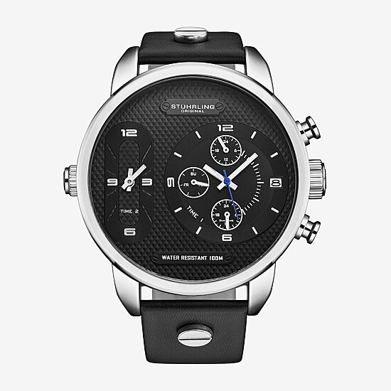 Stuhrling Mens Black Leather Strap Watch 4052 1
