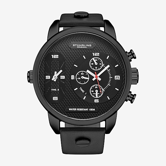 Stuhrling Mens Black Leather Strap Watch 4052 2