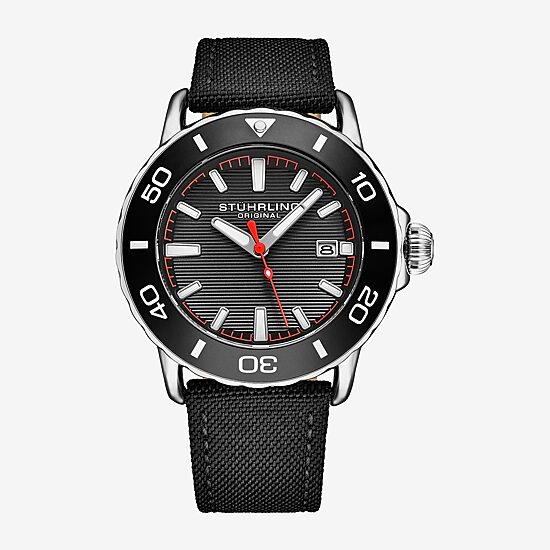 Stuhrling Aquadiver Mens Black Strap Watch 4049 1