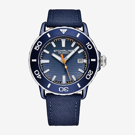 Stuhrling Aquadiver Mens Blue Strap Watch 4049 4