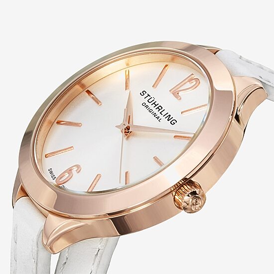 Stuhrling Womens White Leather Strap Watch 568 03
