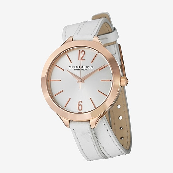Stuhrling Womens White Leather Strap Watch 568 03