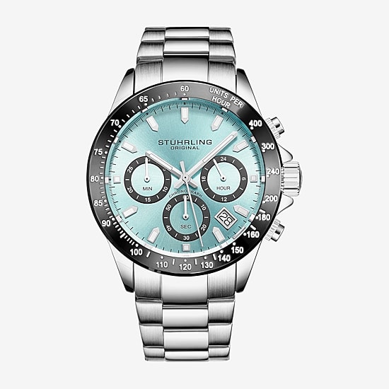 Stuhrling Mens Chronograph Silver Tone Stainless Steel Bracelet Watch 3960 12