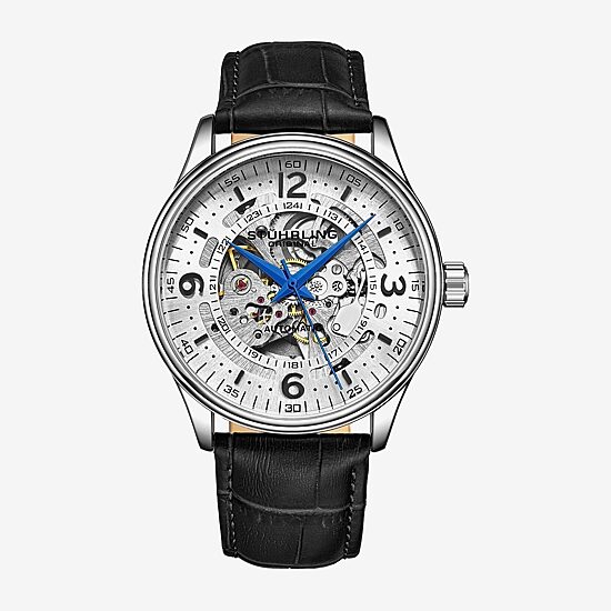 Stuhrling Mens Automatic Black Leather Strap Watch 3947 1