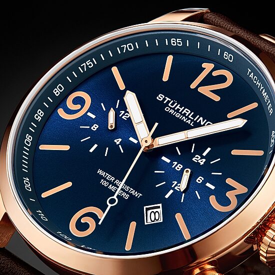 Stuhrling Mens Brown Leather Strap Watch 3956 3