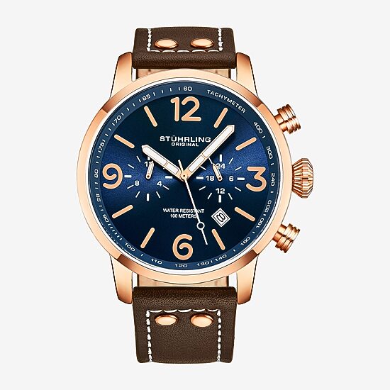 Stuhrling Mens Brown Leather Strap Watch 3956 3