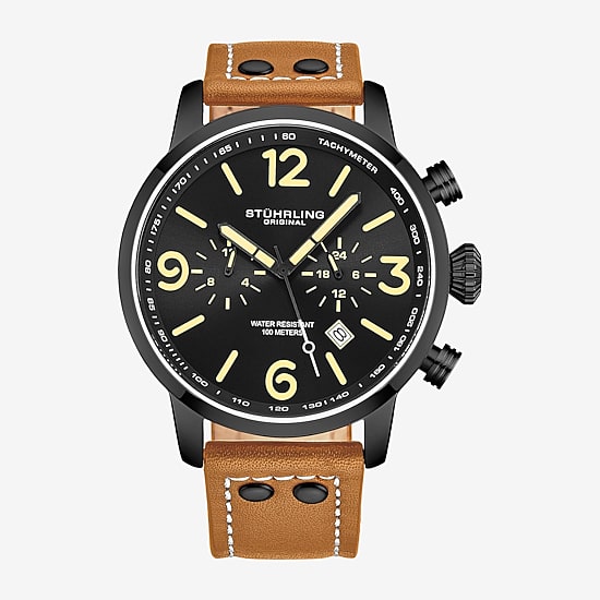 Stuhrling Mens Brown Leather Strap Watch 3956 4