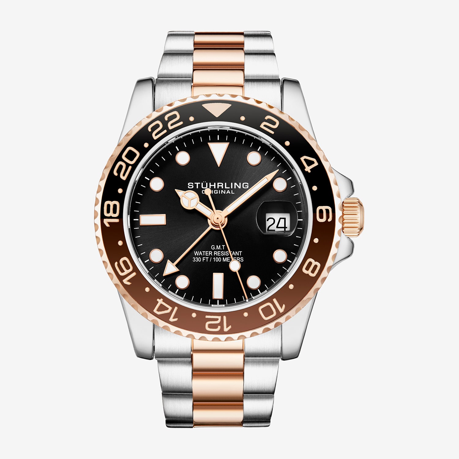 Stuhrling Mens Rose Goldtone Stainless Steel Bracelet Watch 3965 4