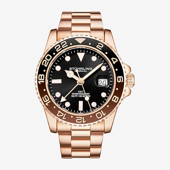 Stuhrling Mens Rose Goldtone Stainless Steel Bracelet Watch 3965 5