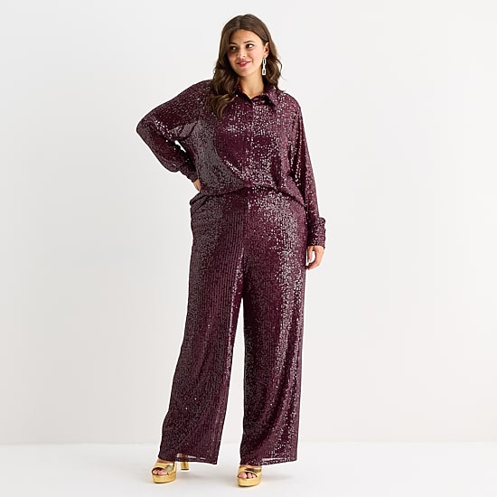 Premier Amour Womens Plus Wide Leg Pull-On Pant