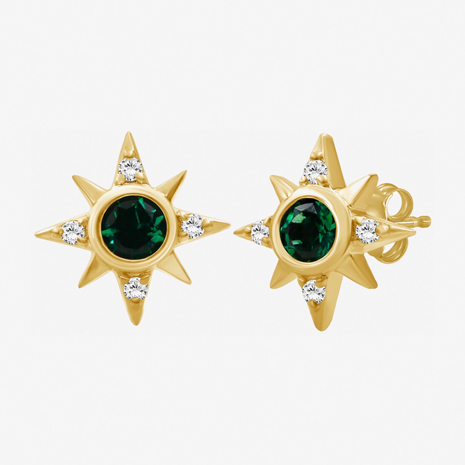 Simulated Green Emerald 14K Gold Over Silver 11.4mm Star Stud Earrings