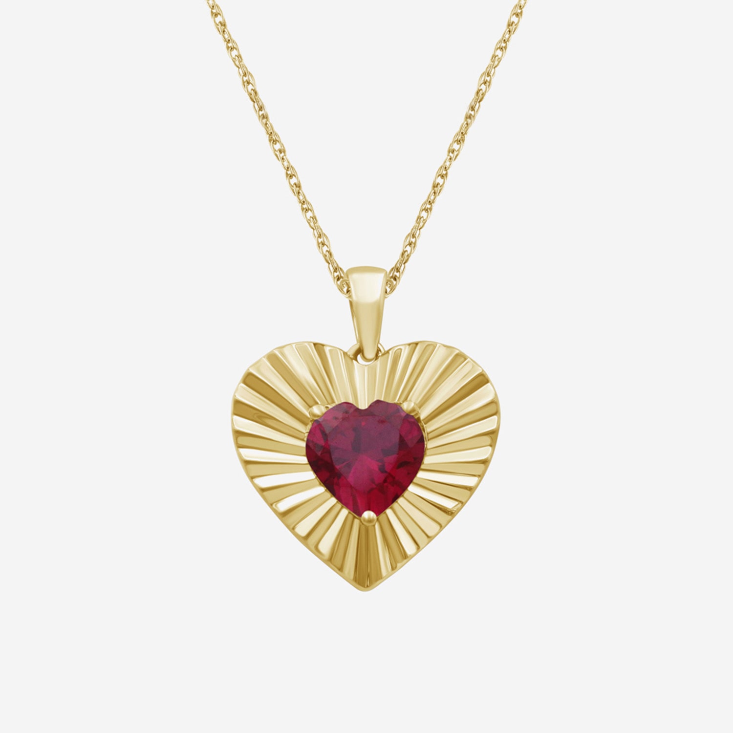 Womens Lab Created Red Ruby 14K Gold Over Silver Heart 18 Inch Pendant Necklace