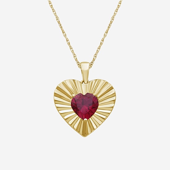 Womens Lab Created Red Ruby 14K Gold Over Silver Heart 18 Inch Pendant Necklace