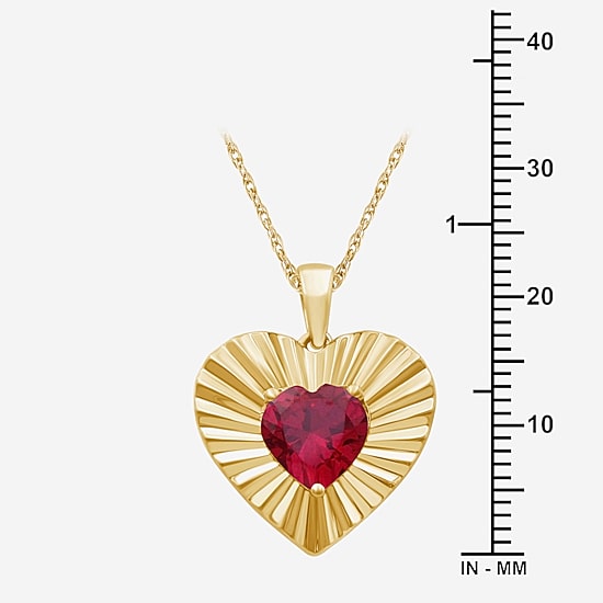 Womens Lab Created Red Ruby 14K Gold Over Silver Heart 18 Inch Pendant Necklace