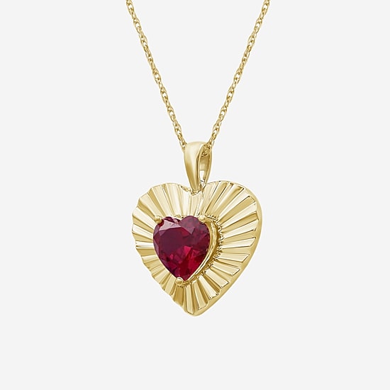 Womens Lab Created Red Ruby 14K Gold Over Silver Heart 18 Inch Pendant Necklace