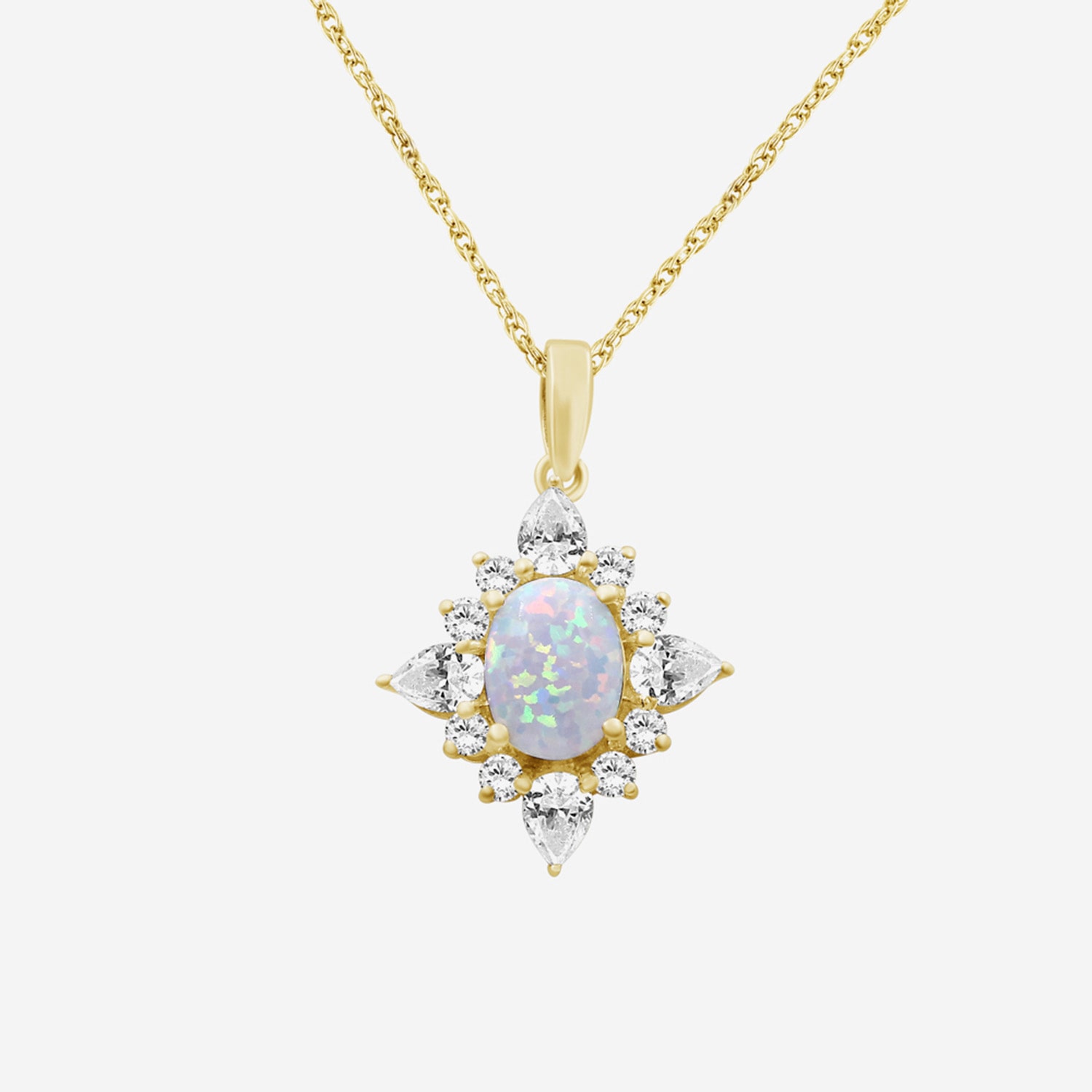 Womens Lab Created White Opal 14K Gold Over Silver Oval 18 Inch Pendant Necklace