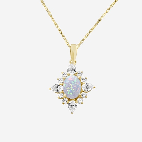 Womens Lab Created White Opal 14K Gold Over Silver Oval 18 Inch Pendant Necklace