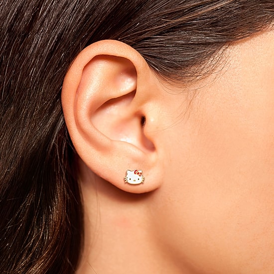 14K Gold Over Silver 6.4mm Hello Kitty Stud Earrings