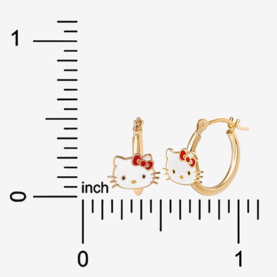 Girls 14K Gold 12.9mm Hello Kitty Hoop Earrings