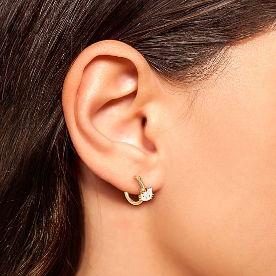 Girls 14K Gold 12.9mm Hello Kitty Hoop Earrings