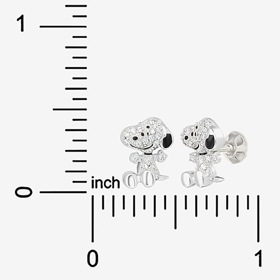 Simulated Cubic Zirconia Sterling Silver 11mm Snoopy Stud Earrings