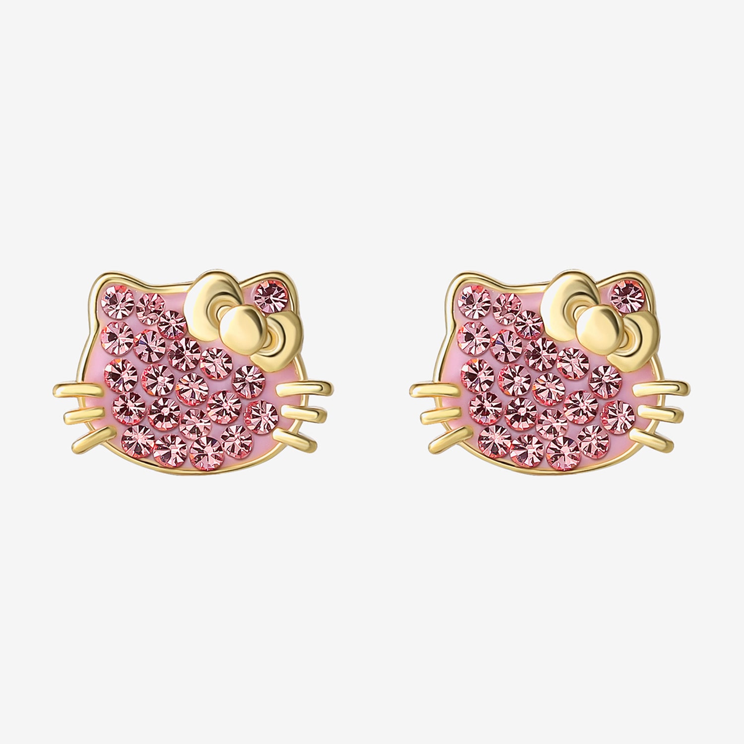 Genuine Pink Crystal 14K Gold Over Silver 10.9mm Hello Kitty Stud Earrings