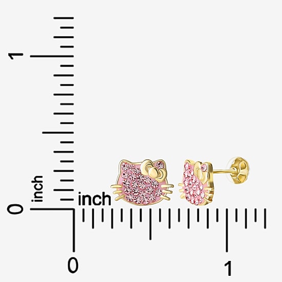 Genuine Pink Crystal 14K Gold Over Silver 10.9mm Hello Kitty Stud Earrings