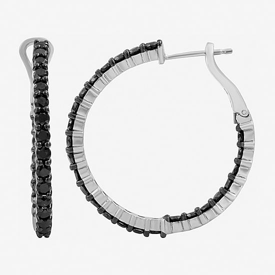 Womens 3 CT. T.W. Natural Black Diamond Sterling Silver 31.9mm Round Hoop Earrings