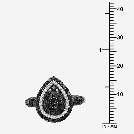 Womens 1 CT. T.W. Natural Black Diamond Sterling Silver Round Cocktail Ring