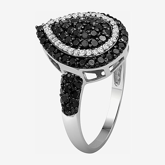 Womens 1 CT. T.W. Natural Black Diamond Sterling Silver Round Cocktail Ring