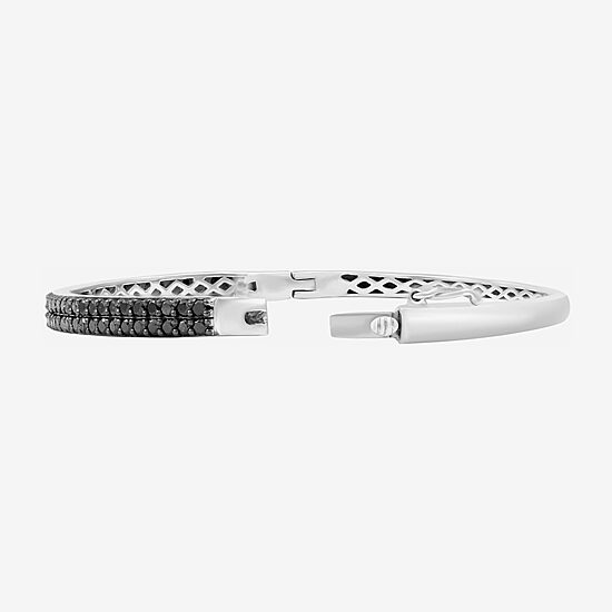 Womens 2 CT. T.W. Natural Black Diamond Sterling Silver Round Bangle Bracelet