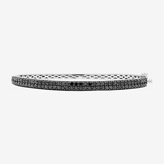 Womens 2 CT. T.W. Natural Black Diamond Sterling Silver Round Bangle Bracelet