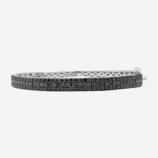 Womens 3 CT. T.W. Natural Black Diamond Sterling Silver Round Bangle Bracelet