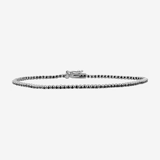 Womens 1 CT. T.W. Natural Black Diamond Sterling Silver Round Tennis Bracelet