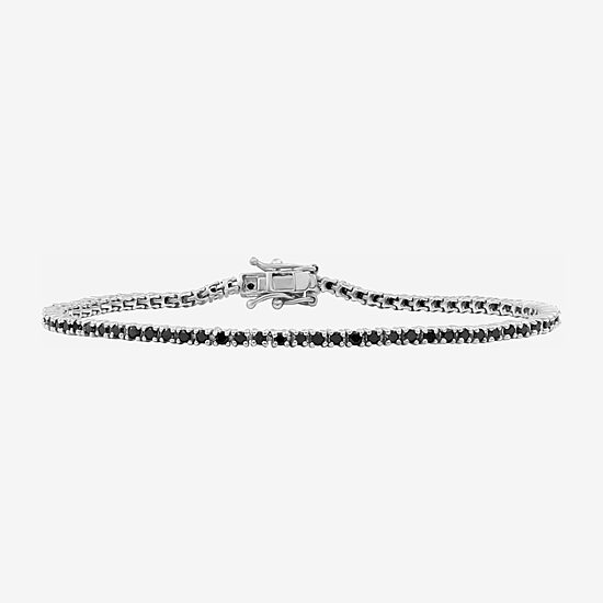 Womens 2 CT. T.W. Natural Black Diamond Sterling Silver Round Tennis Bracelet