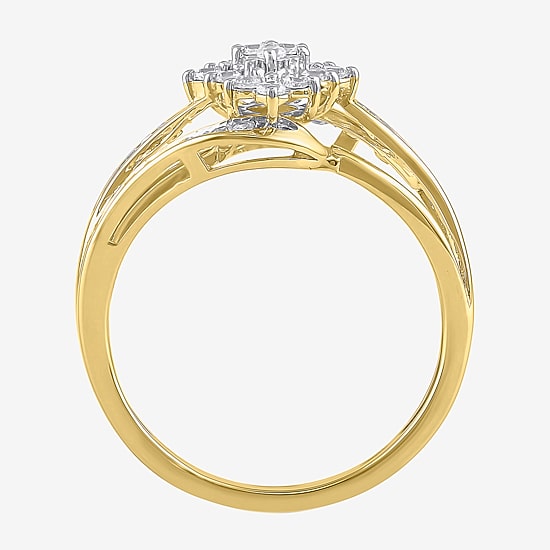 (I, I2) Womens 3/8 CT. T.W. Lab Grown White Diamond 14K Gold Over Silver Cluster Cocktail Ring