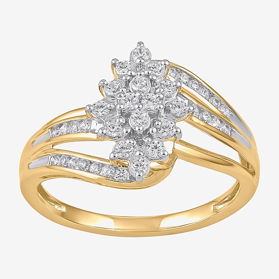 (I, I2) Womens 3/8 CT. T.W. Lab Grown White Diamond 14K Gold Over Silver Cluster Cocktail Ring