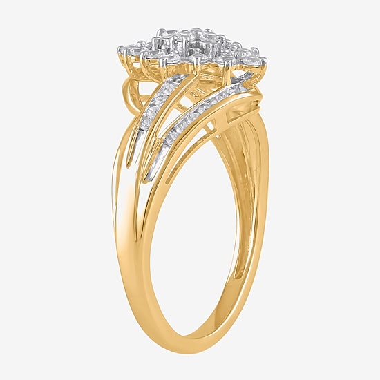 (I, I2) Womens 3/8 CT. T.W. Lab Grown White Diamond 14K Gold Over Silver Cluster Cocktail Ring