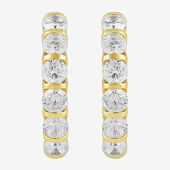 (I, I2) Womens 1 CT. T.W. Lab Grown White Diamond 14K Gold Over Silver 17.6mm Hoop Earrings