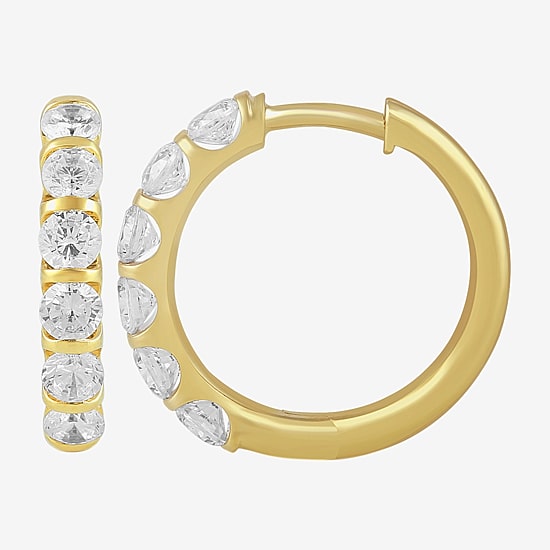 (I, I2) Womens 1 CT. T.W. Lab Grown White Diamond 14K Gold Over Silver 17.6mm Hoop Earrings