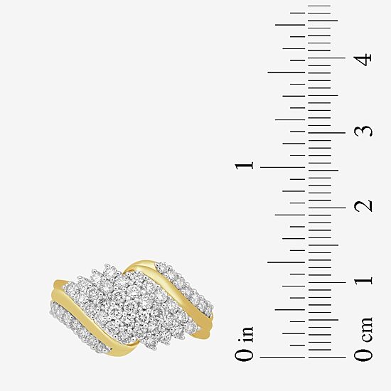 (I, I2) Womens 1 CT. T.W. Lab Grown White Diamond 14K Gold Over Silver Cluster Cocktail Ring