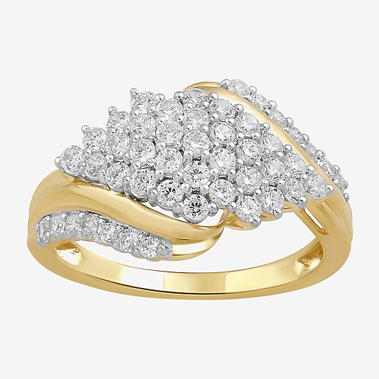(I, I2) Womens 1 CT. T.W. Lab Grown White Diamond 14K Gold Over Silver Cluster Cocktail Ring