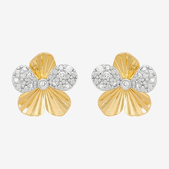 H-I / Si1-Si2 1/10 CT. T.W. Lab Grown White Diamond 14K Gold Over Silver 11.4mm Flower Stud Earrings