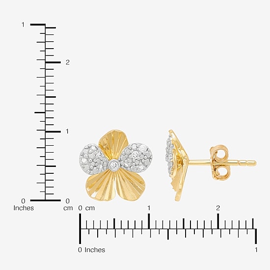 H-I / Si1-Si2 1/10 CT. T.W. Lab Grown White Diamond 14K Gold Over Silver 11.4mm Flower Stud Earrings